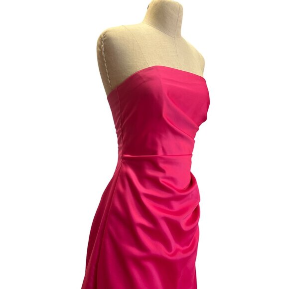 Urban Girl Nites Strapless Pink Satin A-Line Gown With Ruched Bodice Side Drape - Picture 2 of 11